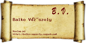 Balko Vászoly névjegykártya